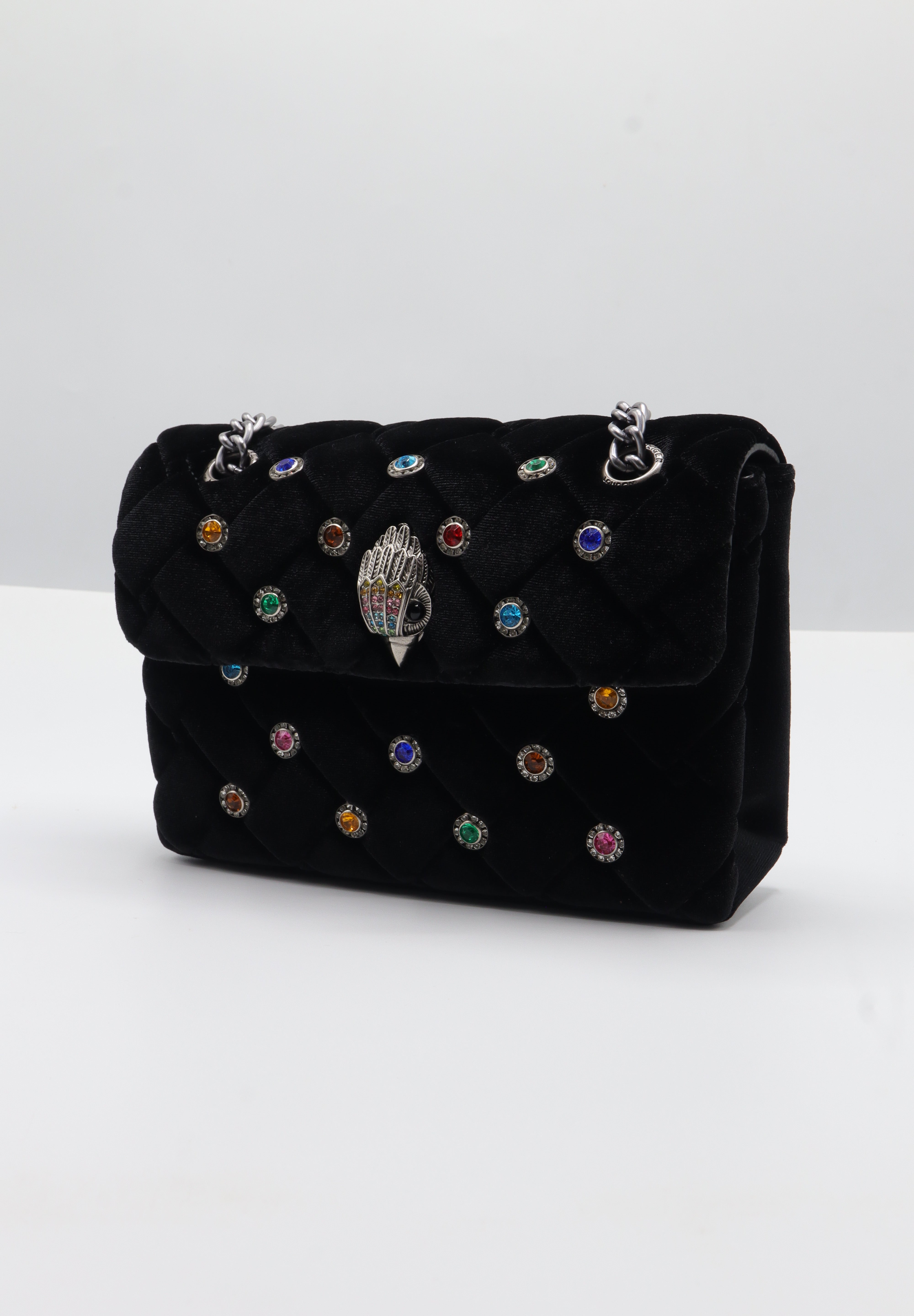 Kurt Geiger Kensington Velvet Bag | Black Gem-Studded