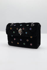 Kurt Geiger Kensington Velvet Bag | Black Gem-Studded