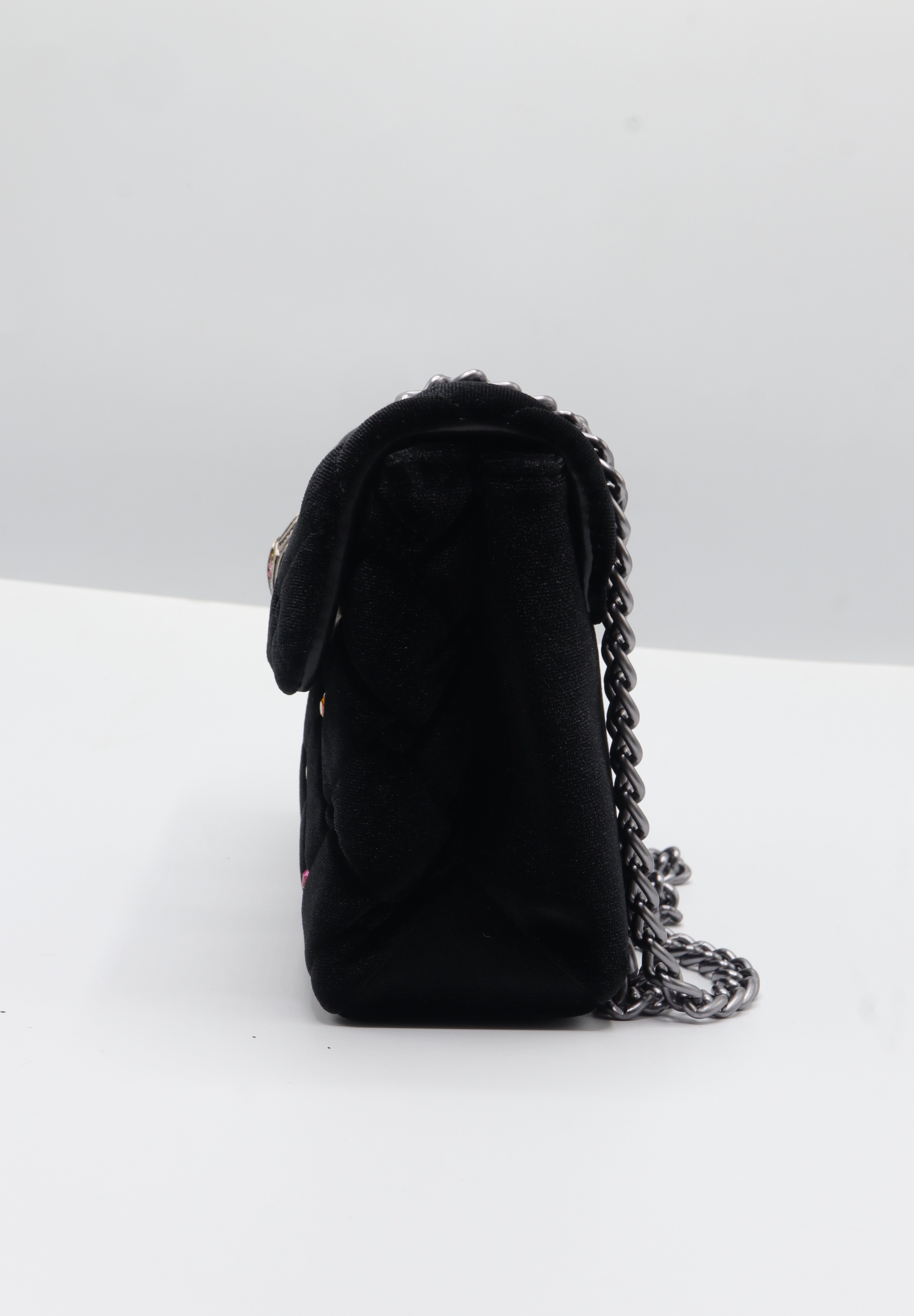 Kurt Geiger Kensington Velvet Bag | Black Gem-Studded