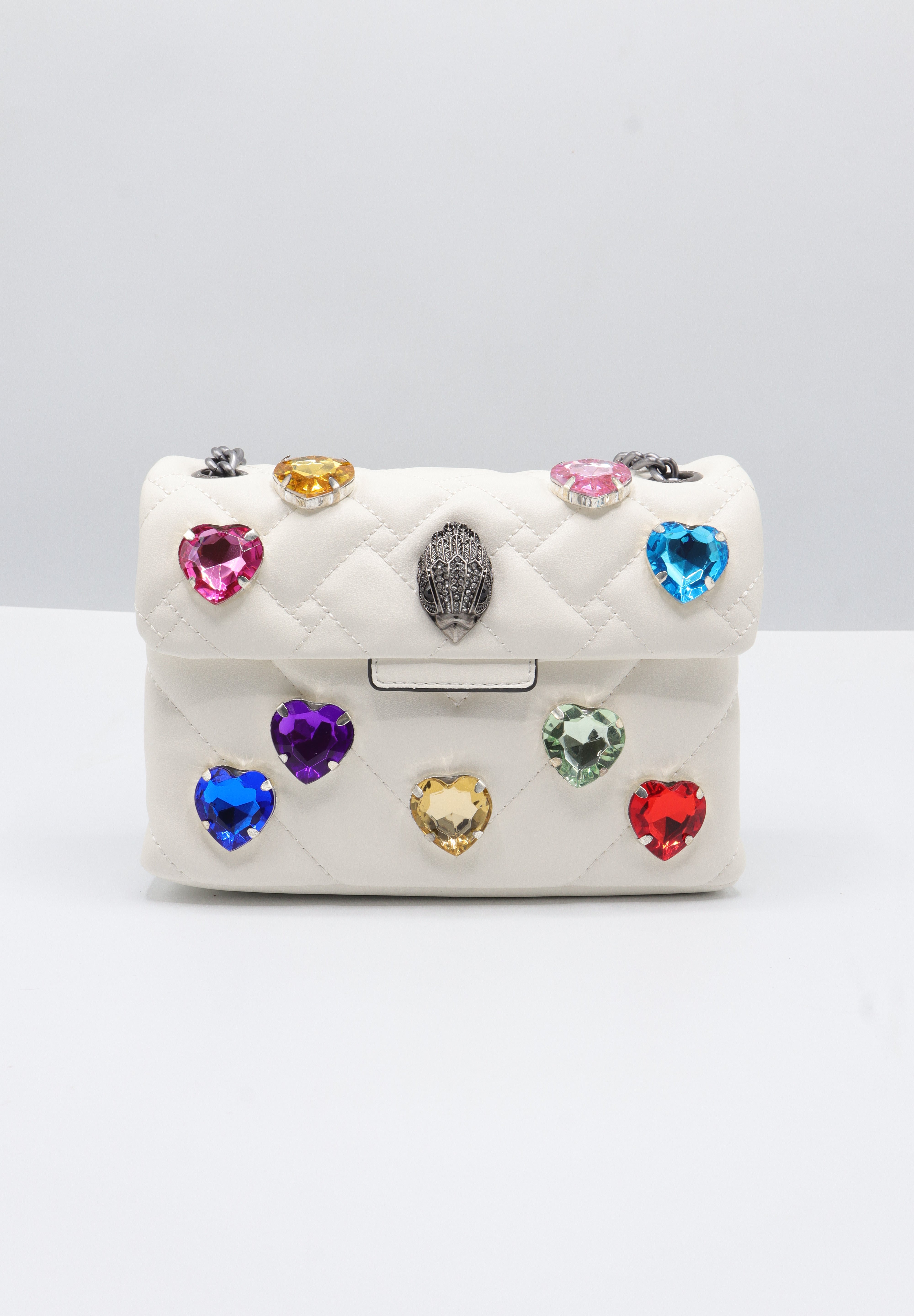 Kurt Geiger Kensington Heart Gem Bag | White Quilted Leather