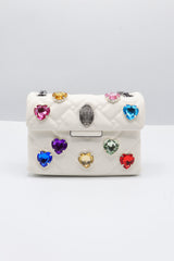 Kurt Geiger Kensington Heart Gem Bag | White Quilted Leather
