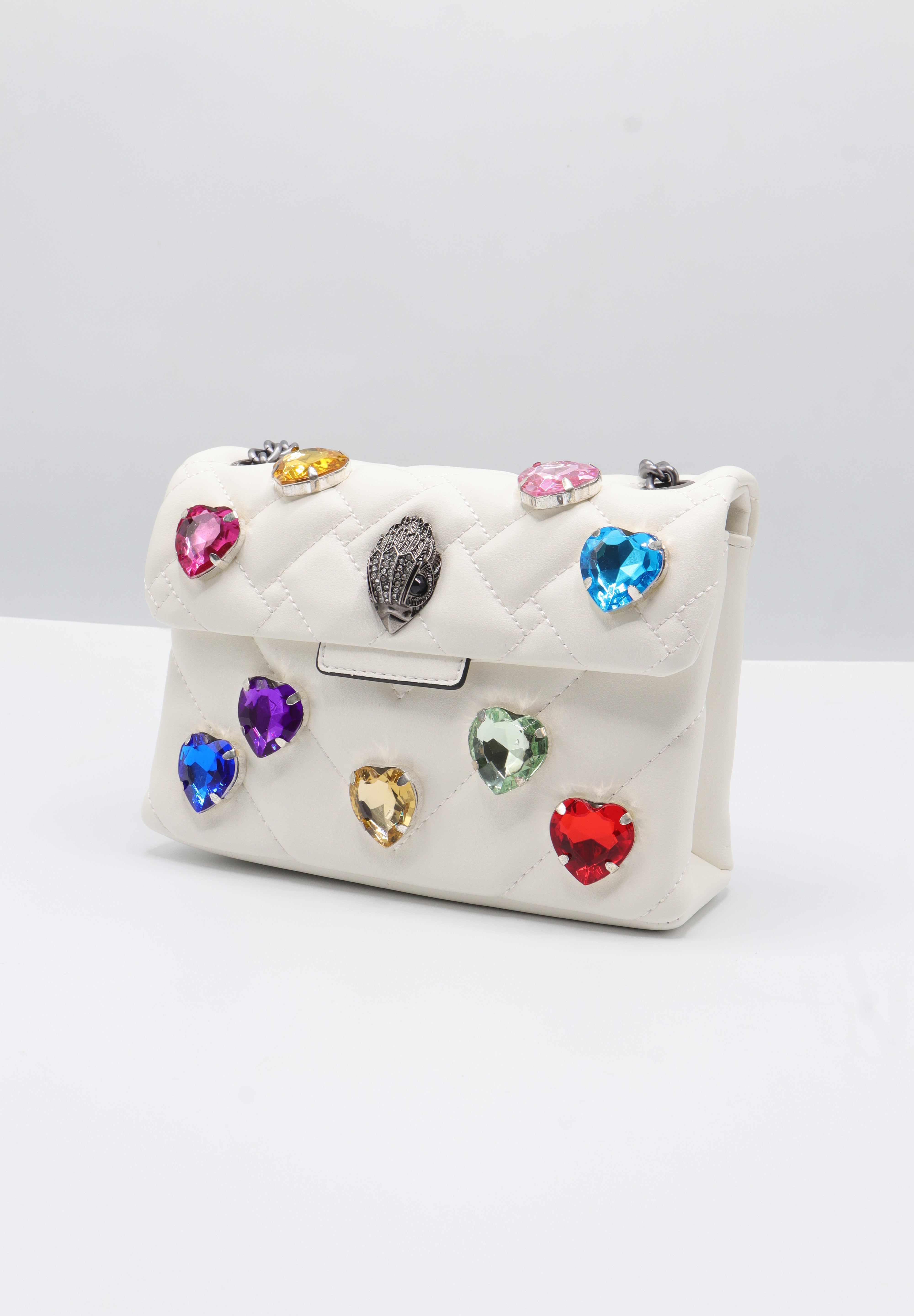 Kurt Geiger Kensington Heart Gem Bag | White Quilted Leather