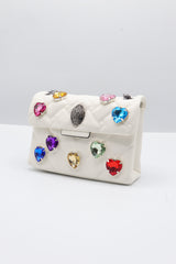 Kurt Geiger Kensington Heart Gem Bag | White Quilted Leather