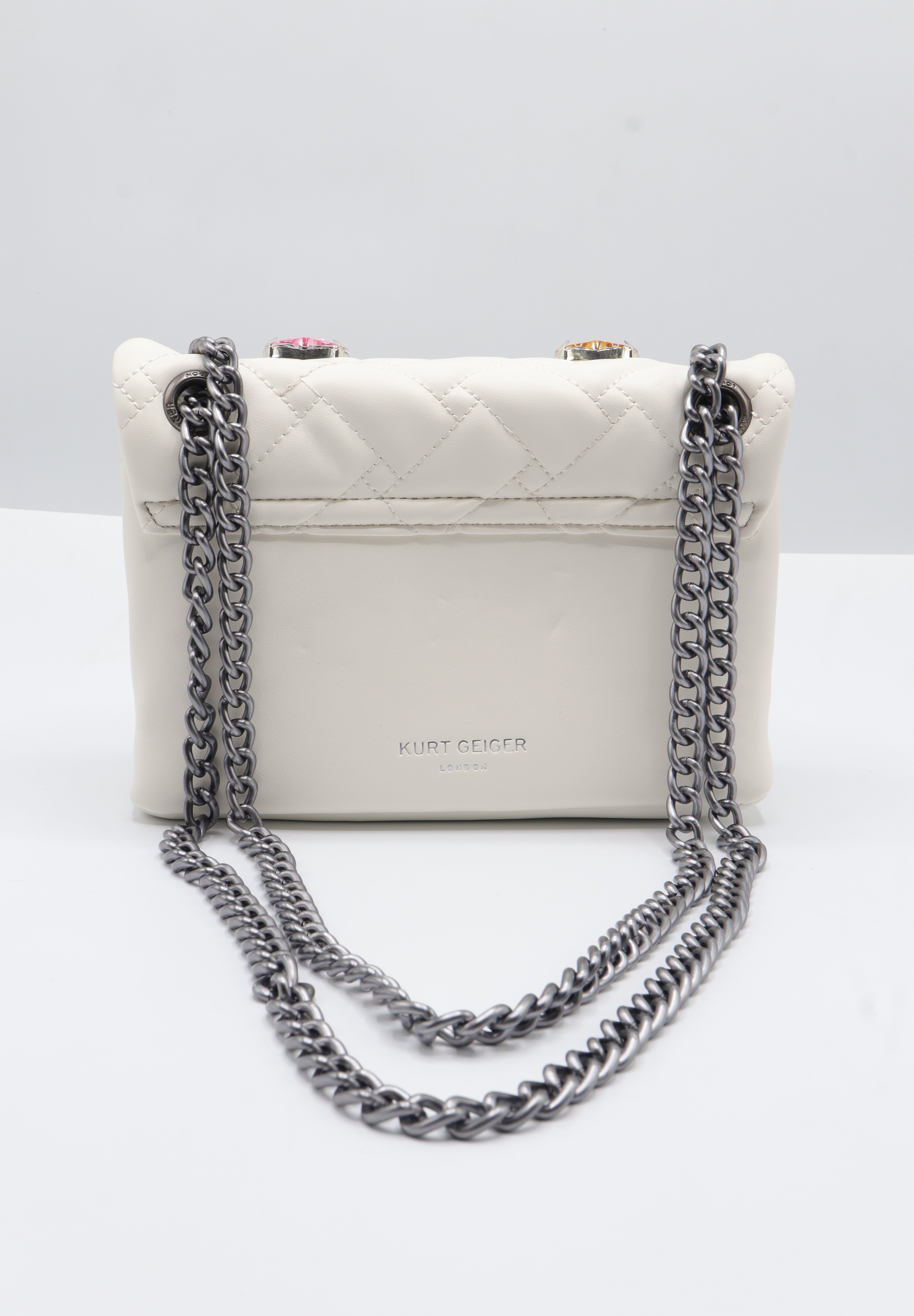 Kurt Geiger Kensington Heart Gem Bag | White Quilted Leather