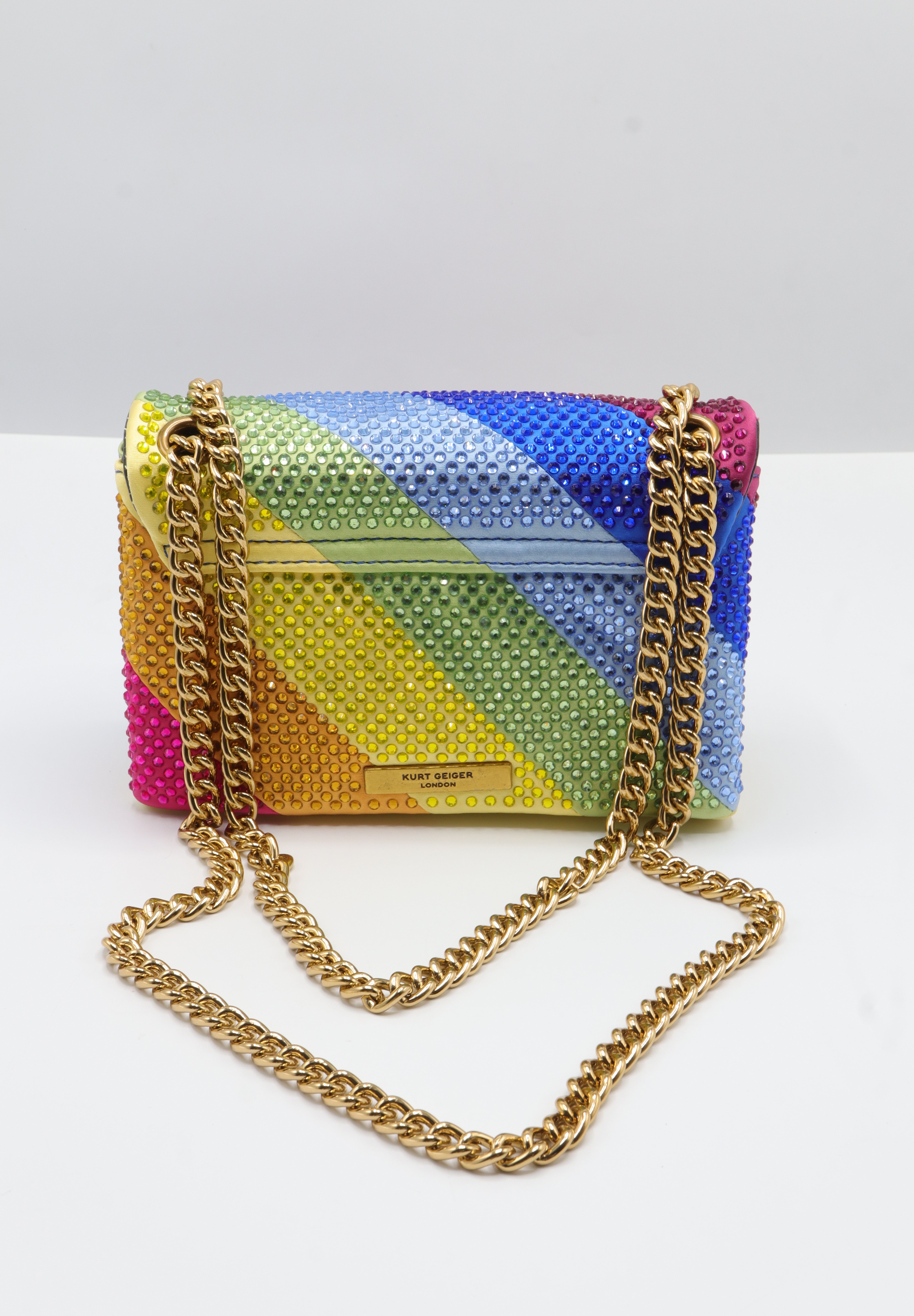 Kurt Geiger Kensington Rainbow Crystal Bag | Antique Brass
