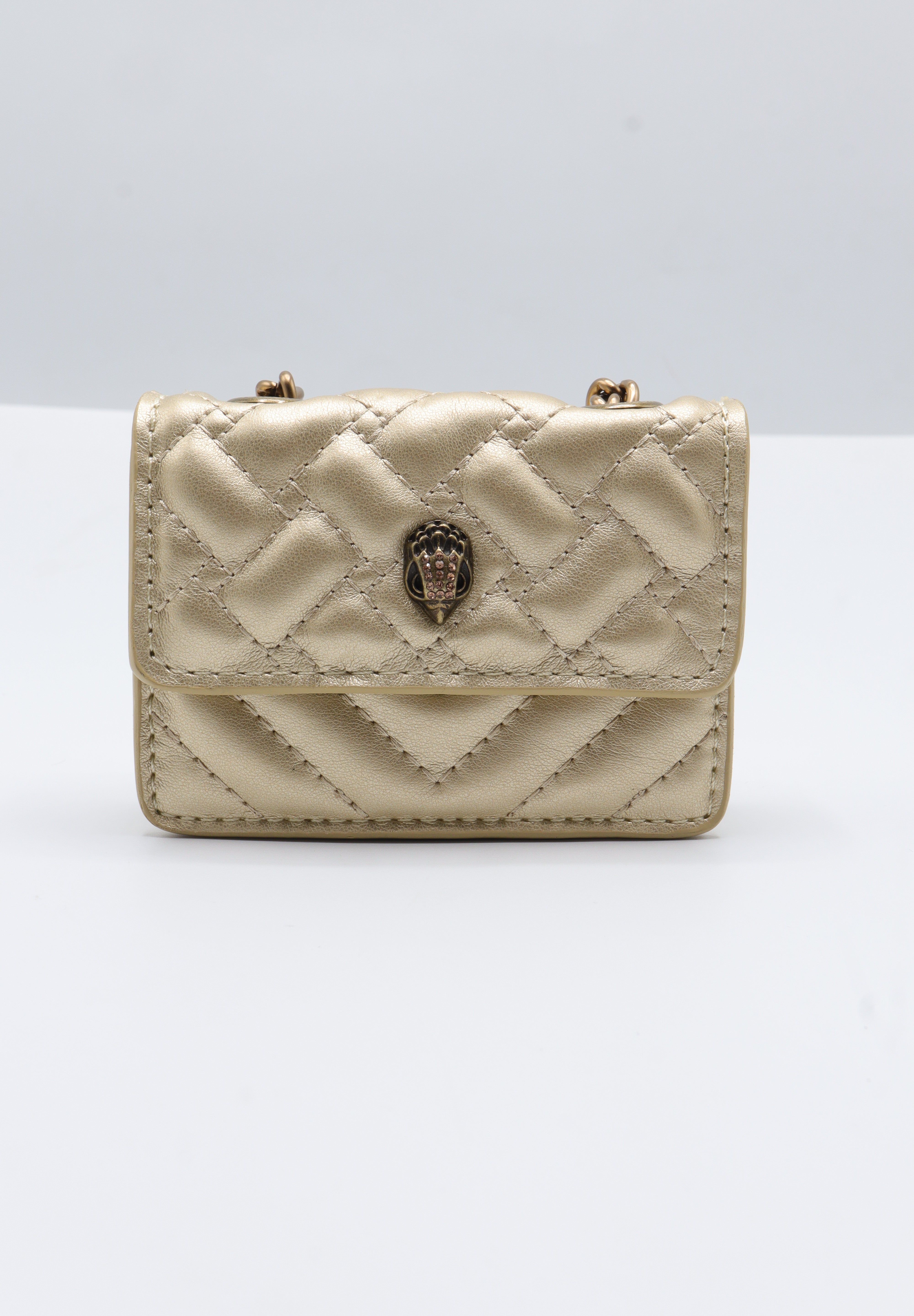 Kurt Geiger Micro Kensington Bag | Metallic Gold Quilted Leather