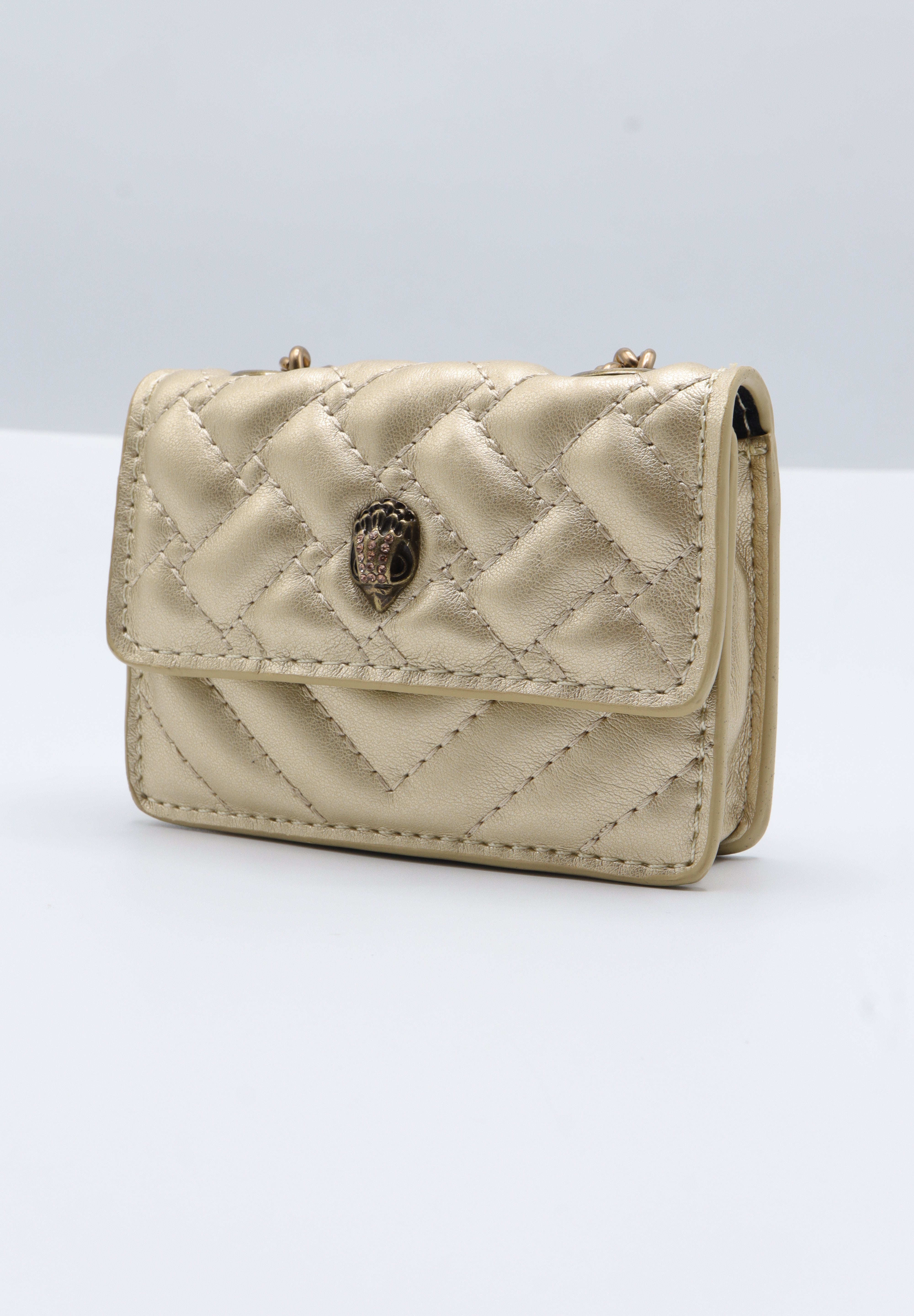 Kurt Geiger Micro Kensington Bag | Metallic Gold Quilted Leather
