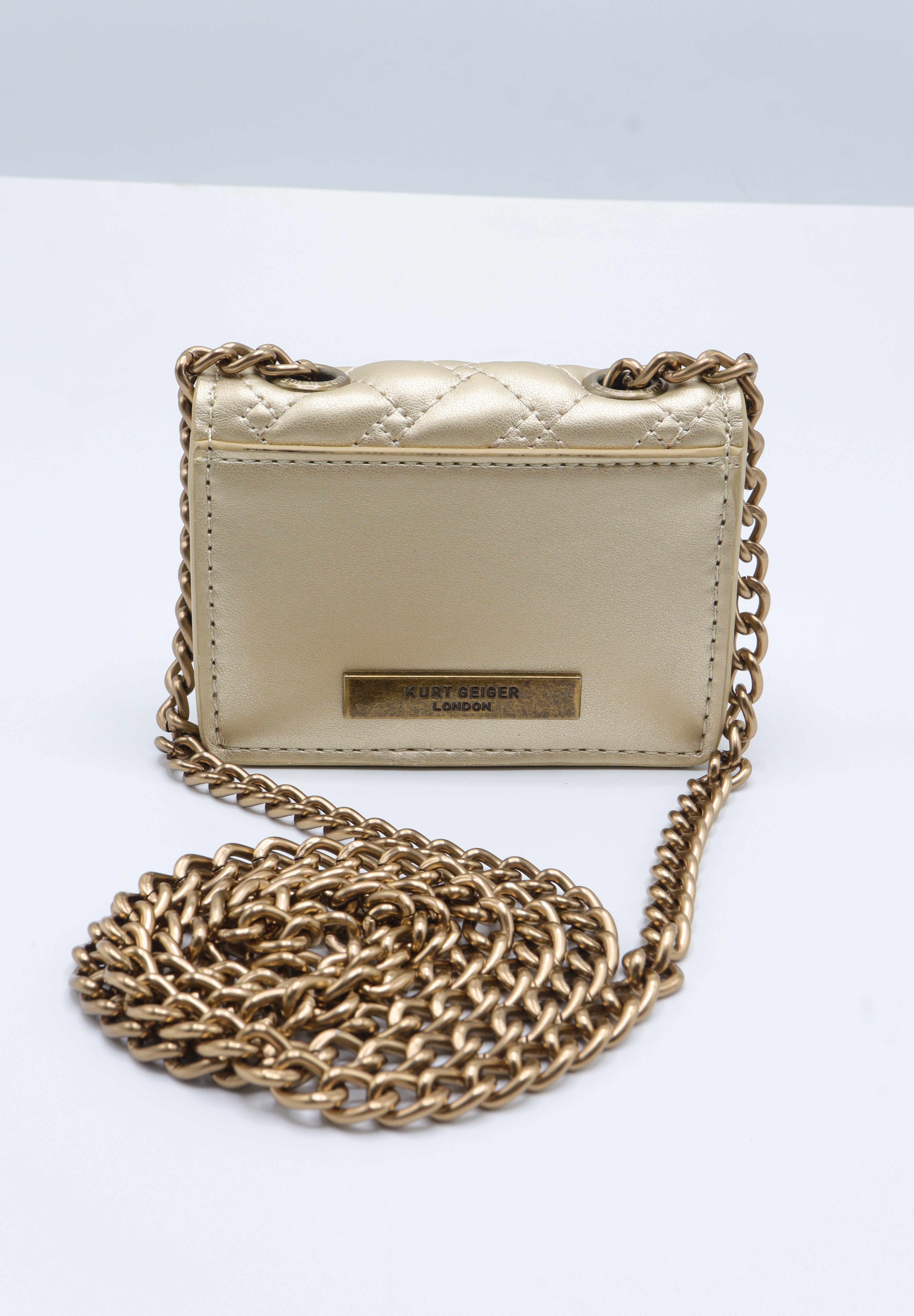 Kurt Geiger Micro Kensington Bag | Metallic Gold Quilted Leather