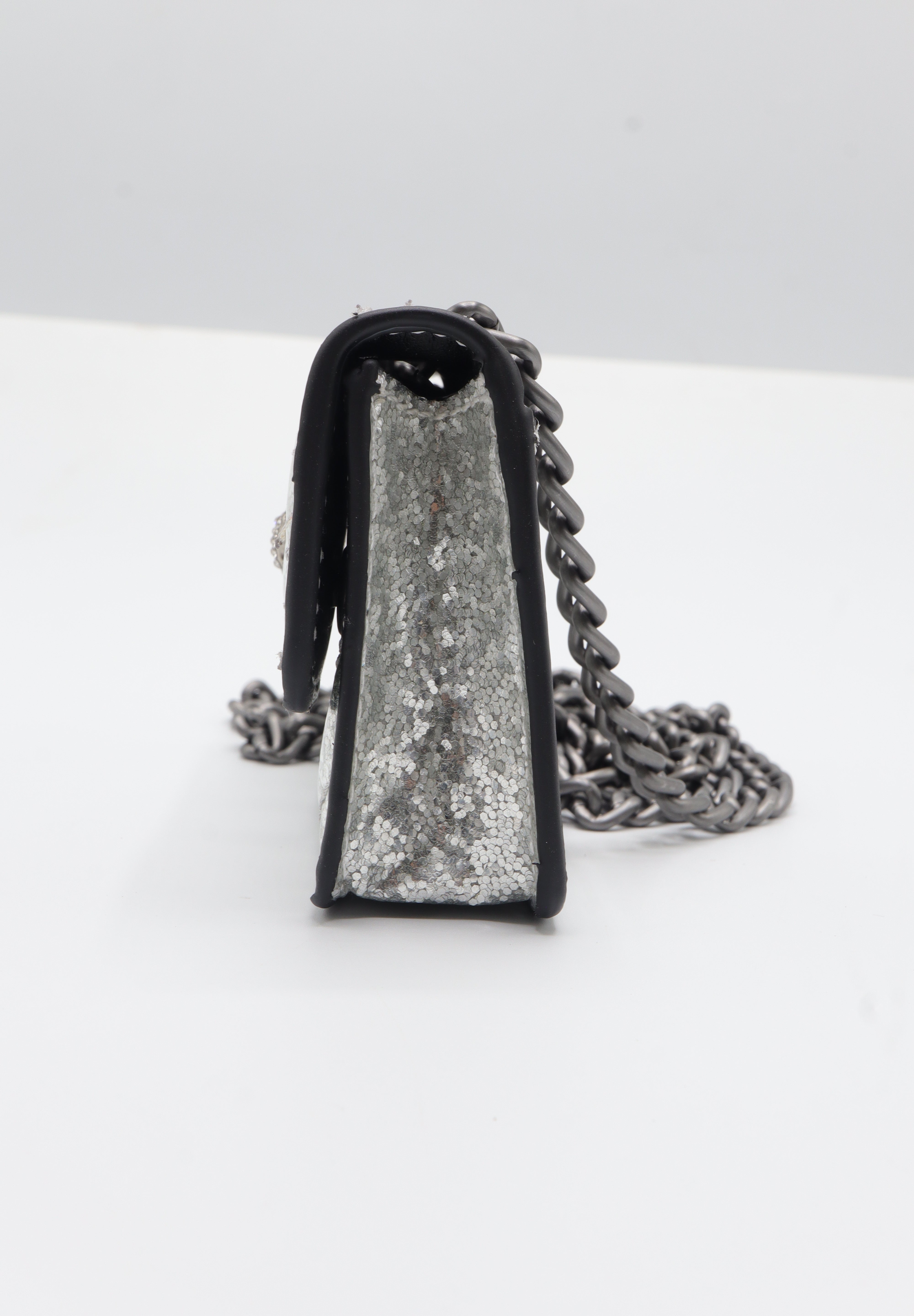 Kurt Geiger Micro Kensington Bag | Silver Glitter & Gunmetal