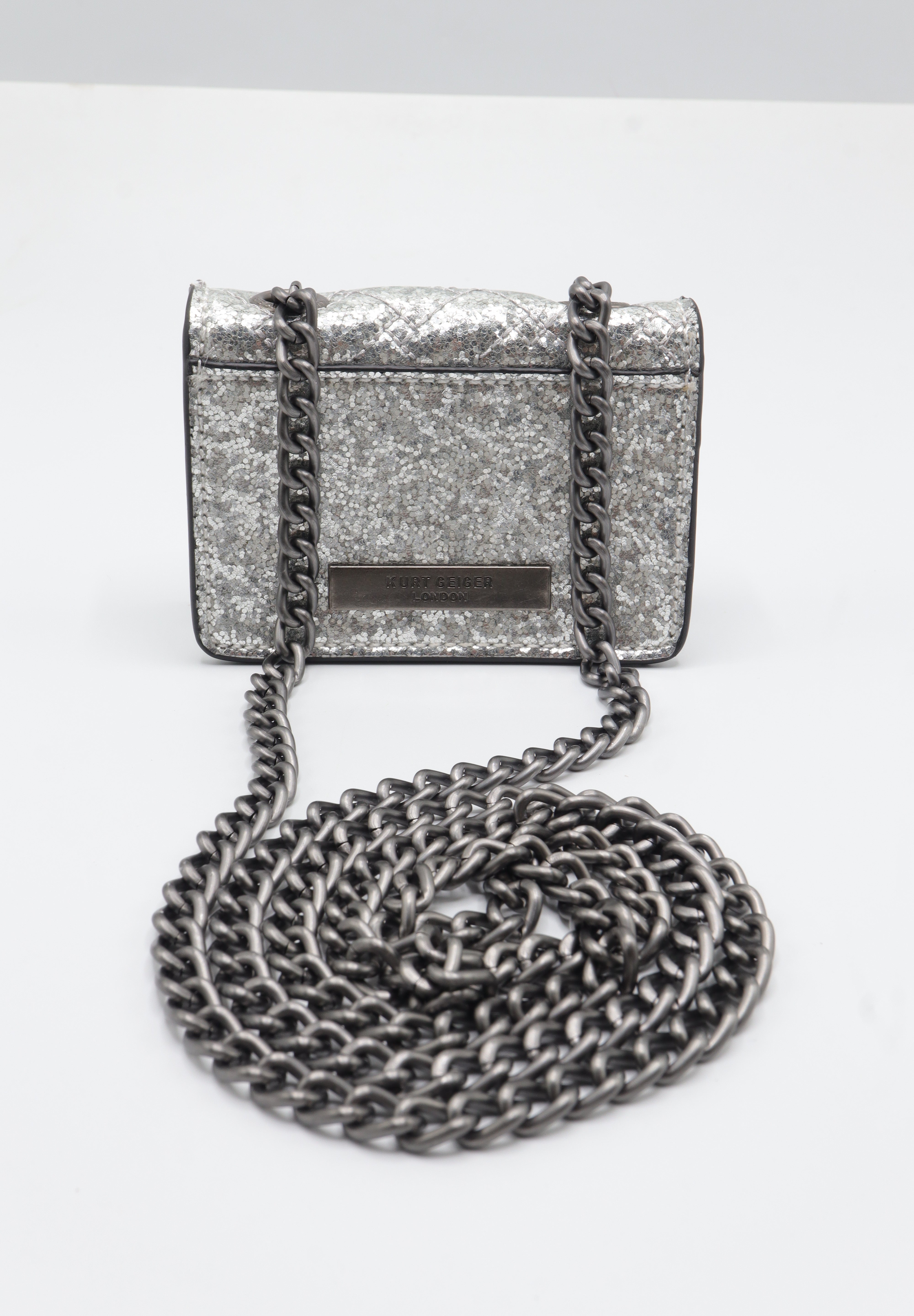 Kurt Geiger Micro Kensington Bag | Silver Glitter & Gunmetal