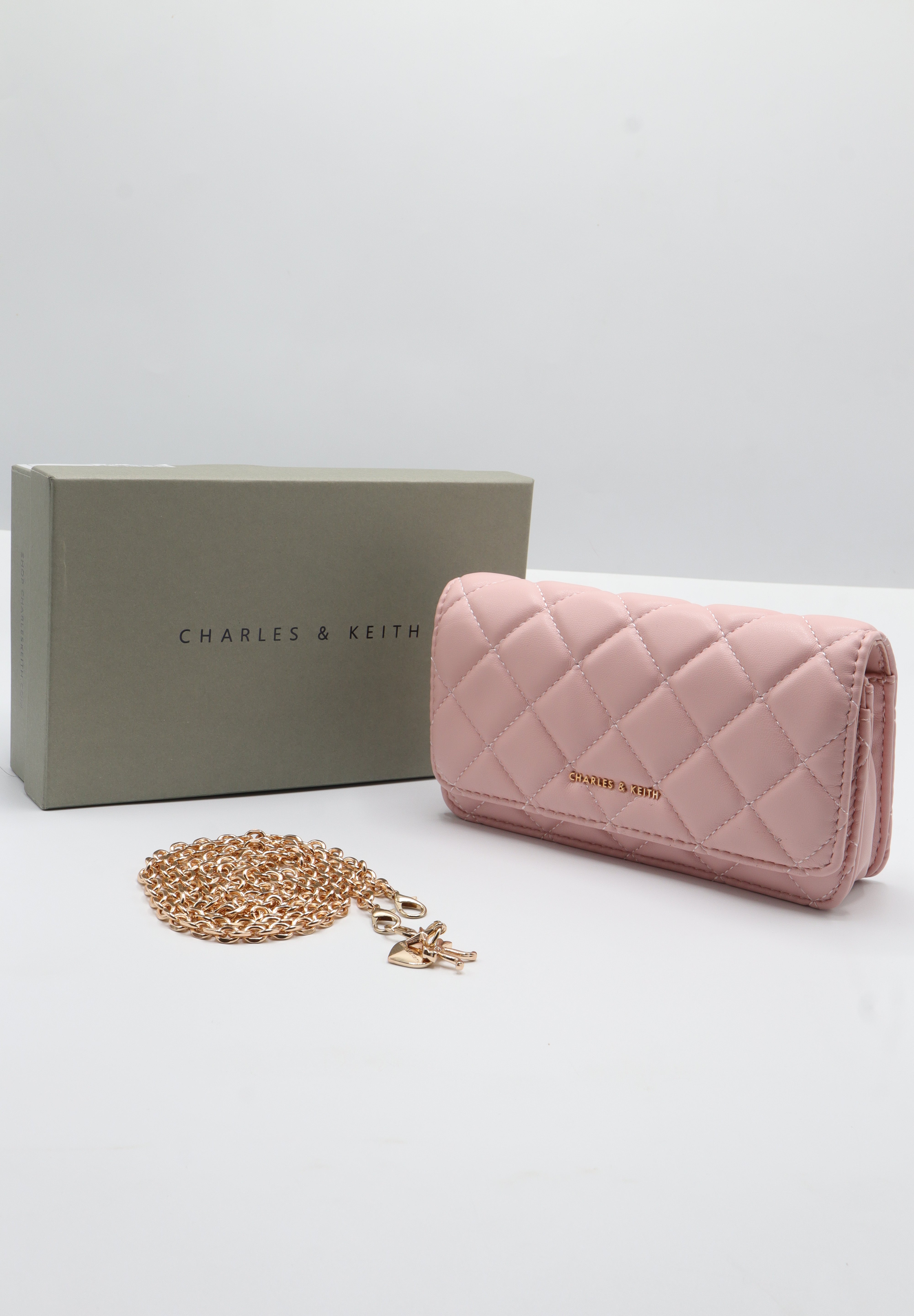 Charles & Keith Quilted WOC | Blush Pink & Gold Chain