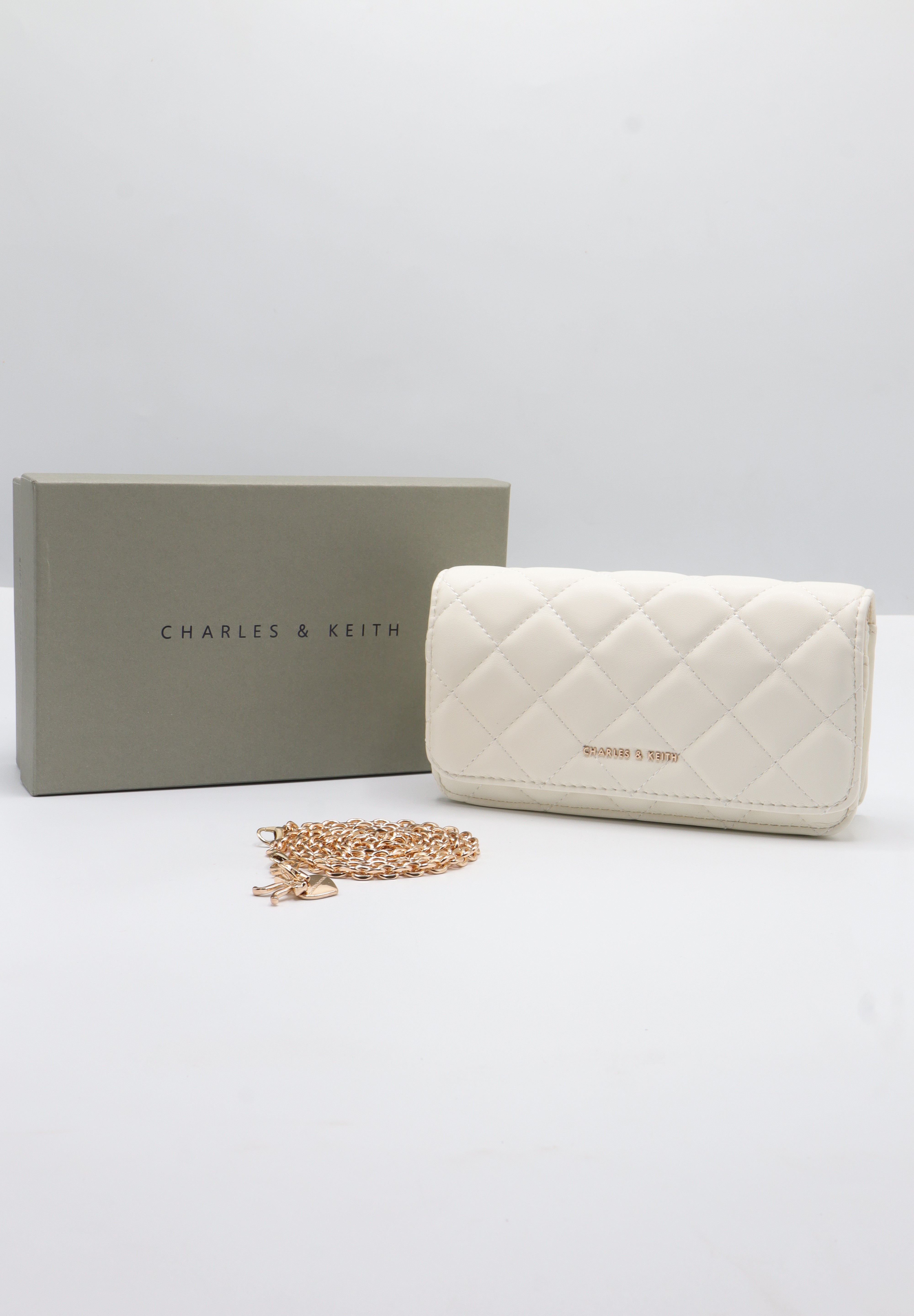 Charles & Keith Quilted WOC | Chalk White & Gold Chain