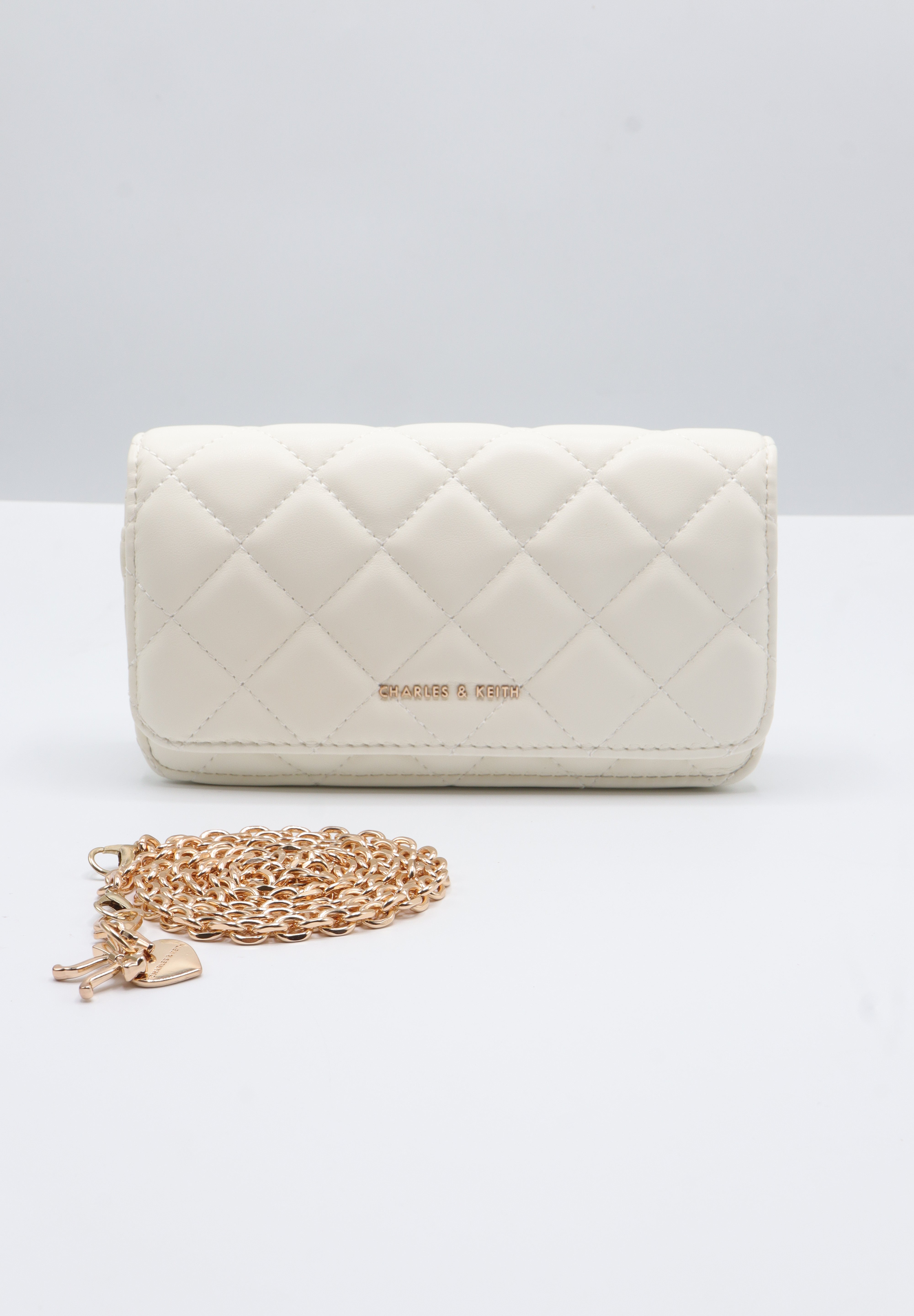 Charles & Keith Quilted WOC | Chalk White & Gold Chain