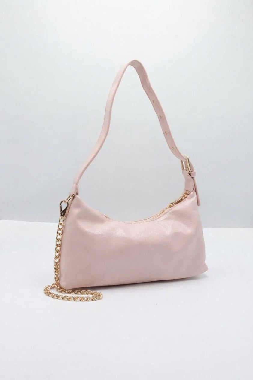 Charles & Keith Patent Shoulder Bag | Pastel Pink & Gold