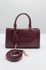 Charles & Keith City Tote | Deep Burgundy & Gold