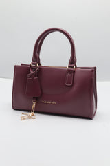 Charles & Keith City Tote | Deep Burgundy & Gold