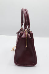 Charles & Keith City Tote | Deep Burgundy & Gold