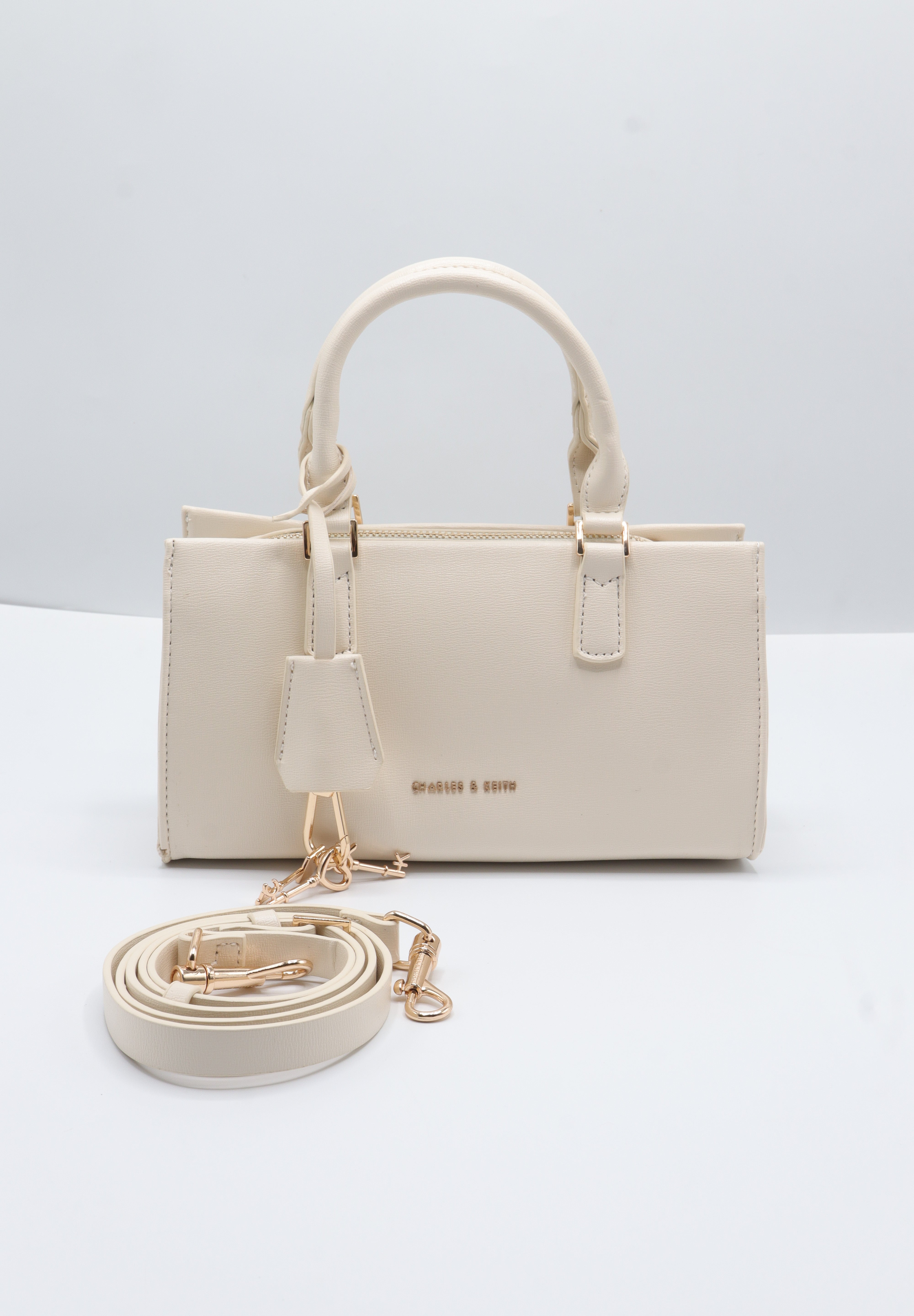 Charles & Keith City Tote | Cream White & Gold