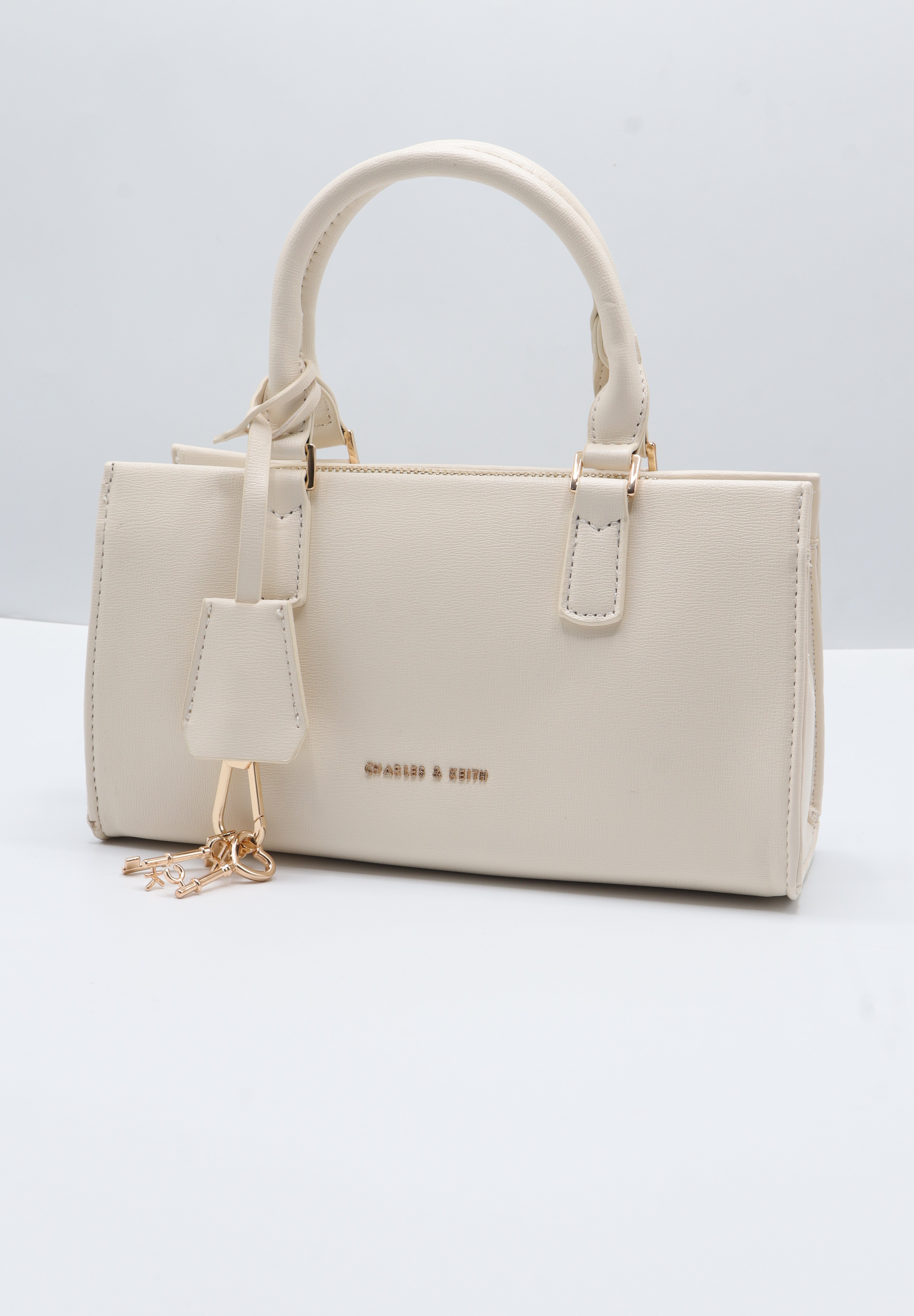Charles & Keith City Tote | Cream White & Gold