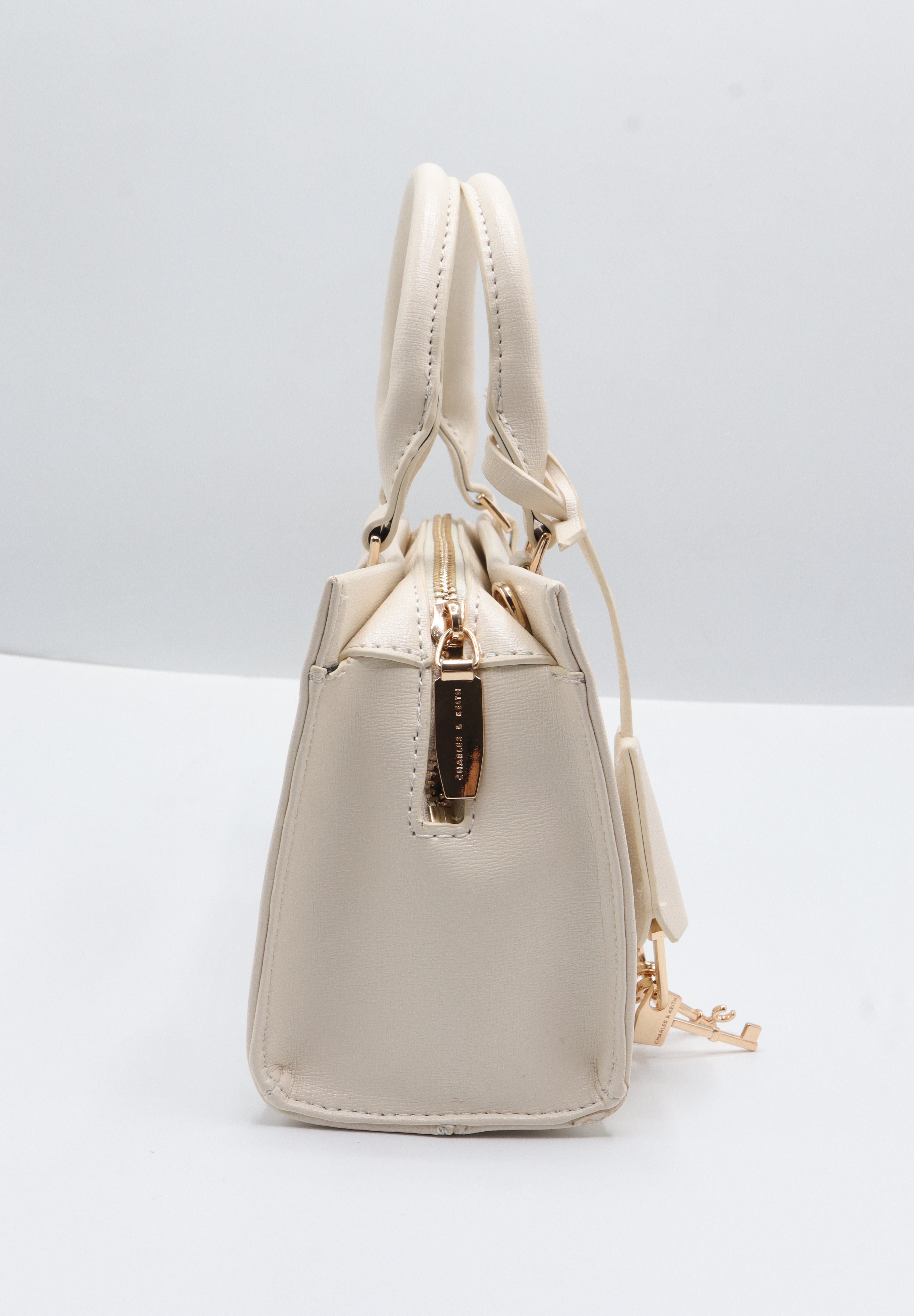 Charles & Keith City Tote | Cream White & Gold