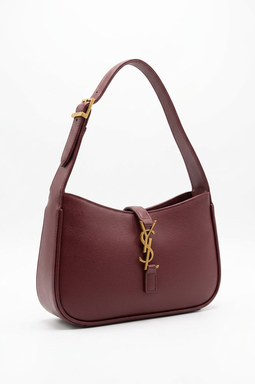 Saint Laurent LE 5 À 7 Leather Shoulder Bag | Burgundy & Gold