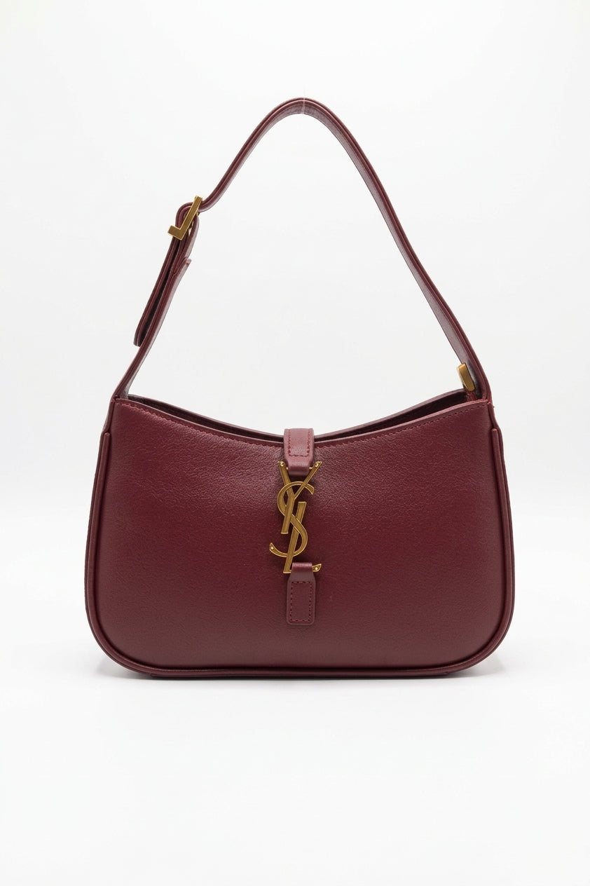 Saint Laurent LE 5 À 7 Leather Shoulder Bag | Burgundy & Gold