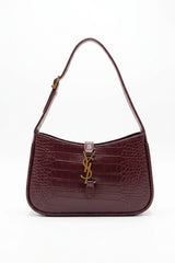 Saint Laurent LE 5 À 7 Croc-Embossed Bag | Burgundy & Gold