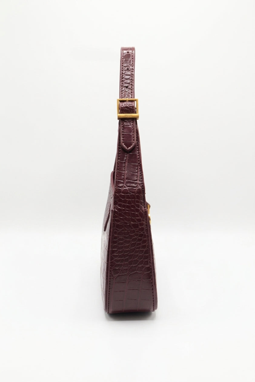 Saint Laurent LE 5 À 7 Croc-Embossed Bag | Burgundy & Gold