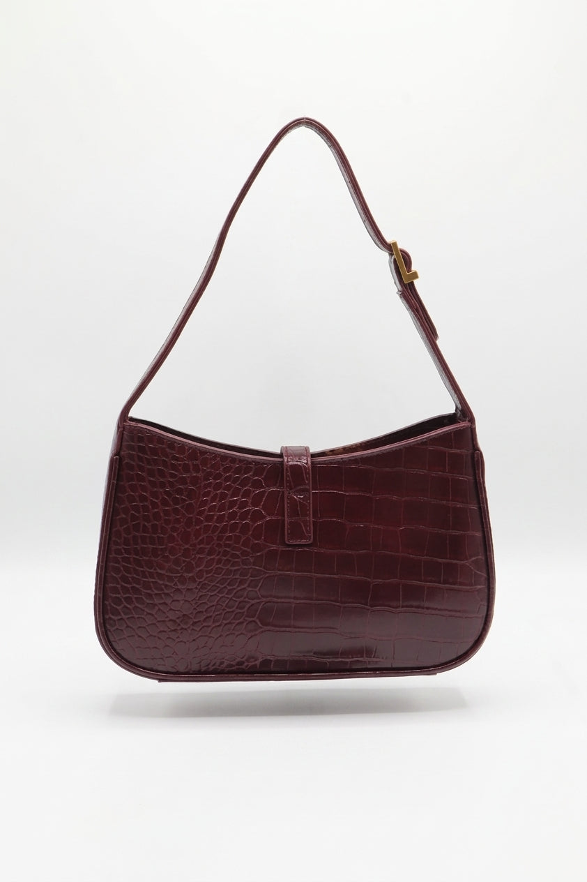 Saint Laurent LE 5 À 7 Croc-Embossed Bag | Burgundy & Gold