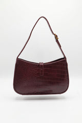 Saint Laurent LE 5 À 7 Croc-Embossed Bag | Burgundy & Gold