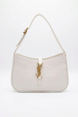 Saint Laurent LE 5 À 7 Croc-Embossed Bag | White & Gold