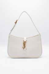 Saint Laurent LE 5 À 7 Croc-Embossed Bag | White & Gold