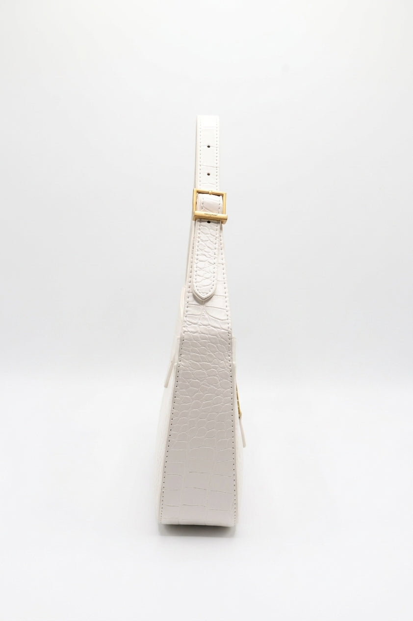Saint Laurent LE 5 À 7 Croc-Embossed Bag | White & Gold