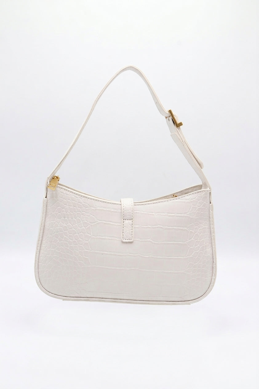 Saint Laurent LE 5 À 7 Croc-Embossed Bag | White & Gold
