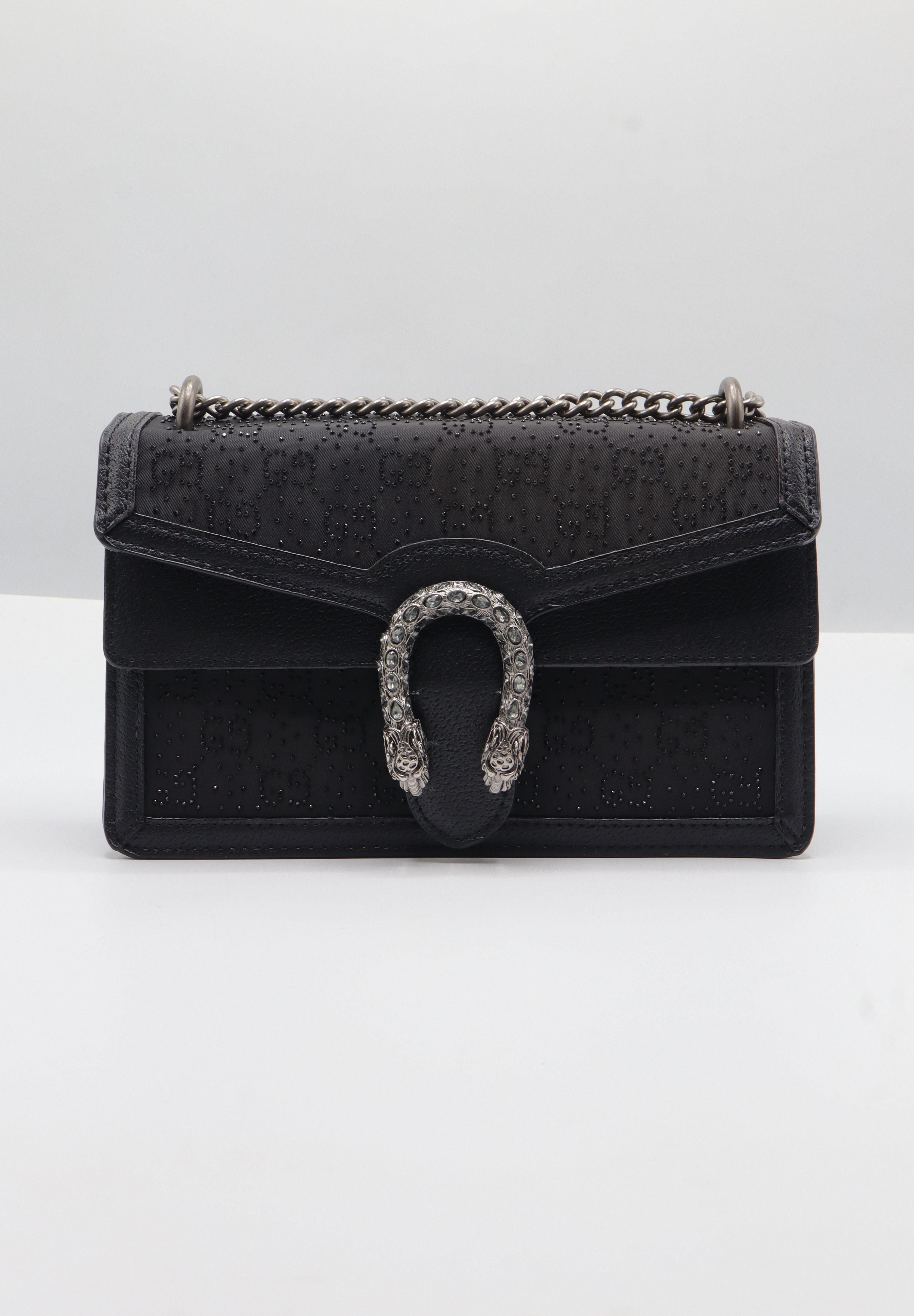 Gucci Dionysus Crystal GG Bag | Black Leather & Antique Silver