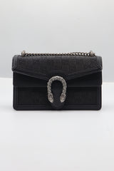 Gucci Dionysus Crystal GG Bag | Black Leather & Antique Silver