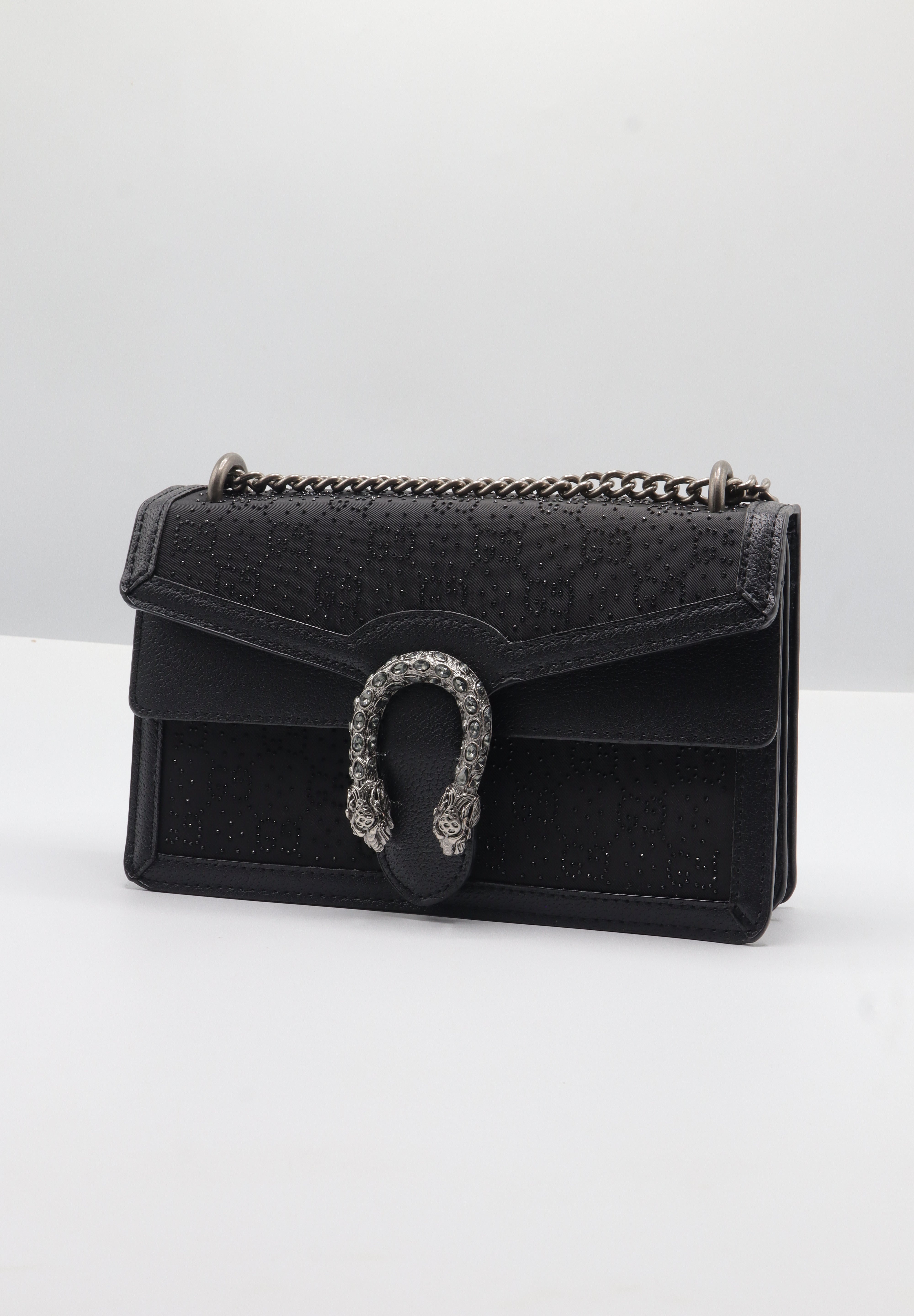 Gucci Dionysus Crystal GG Bag | Black Leather & Antique Silver