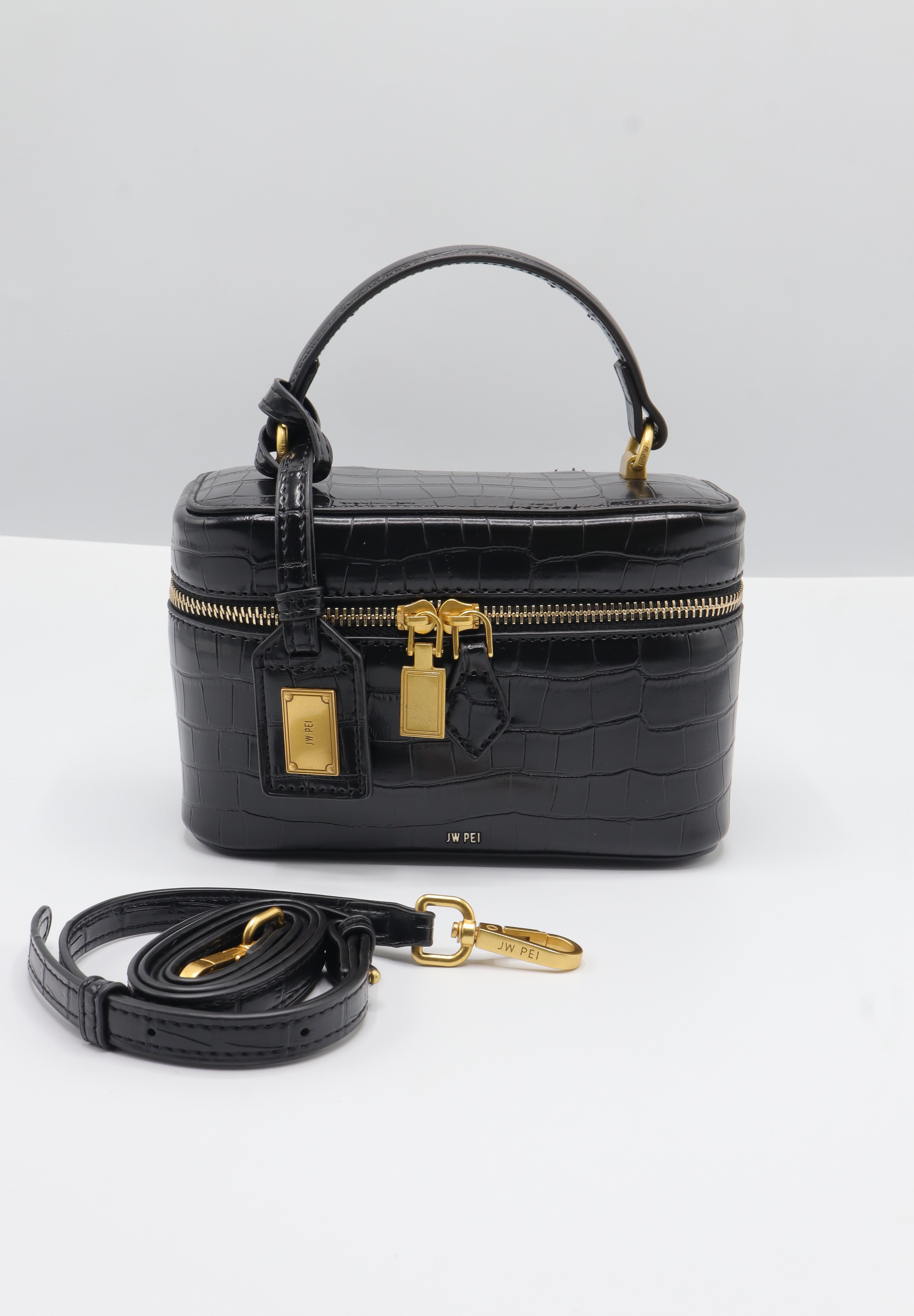 JW PEI Joy Vanity Bag | Black Croc-Embossed Vegan Leather