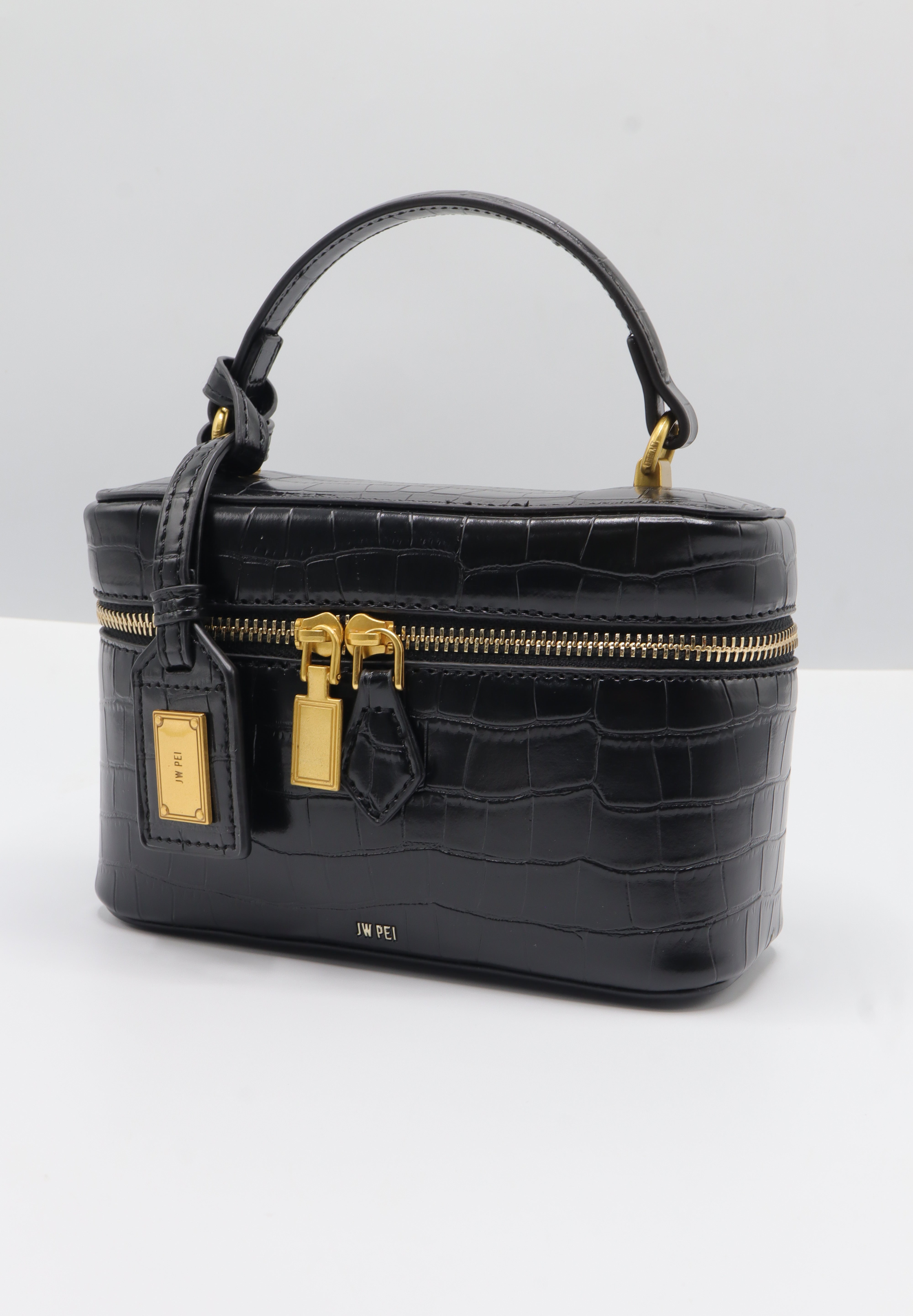 JW PEI Joy Vanity Bag | Black Croc-Embossed Vegan Leather
