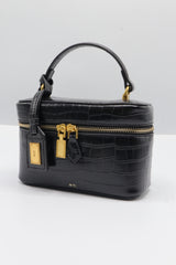 JW PEI Joy Vanity Bag | Black Croc-Embossed Vegan Leather