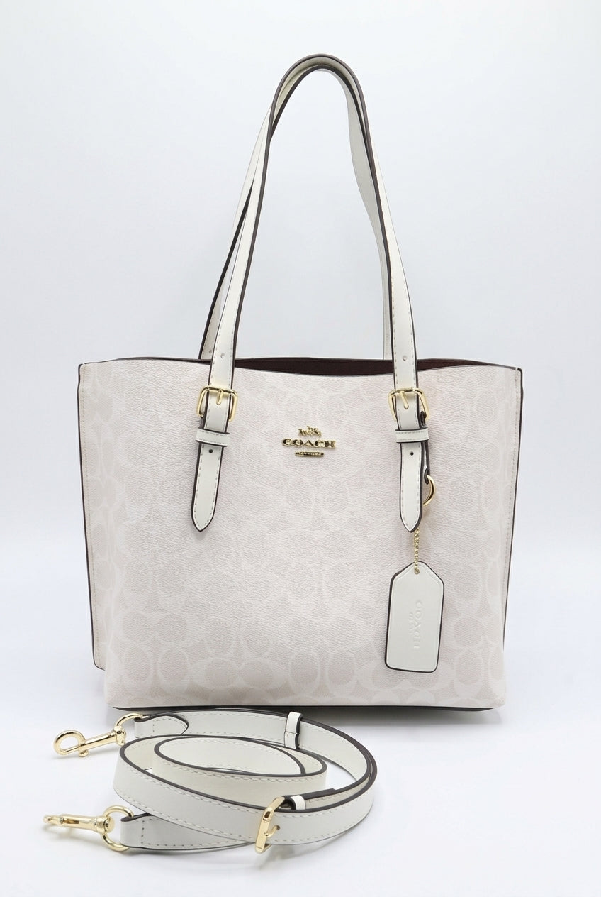 Coach Mollie Tote 25 in Signature Canvas | Chalk White & Gold