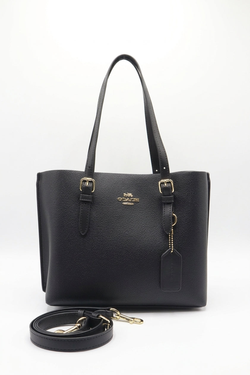 Coach Mollie Tote 25 Leather Bag | Classic Black & Gold