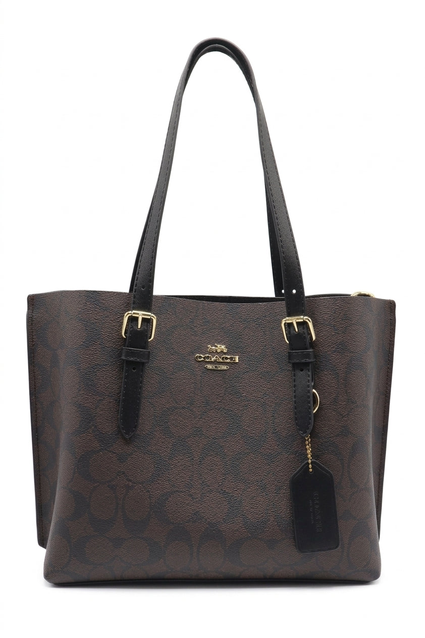 Coach Mollie Tote 25 Signature Canvas | Brown Black & Gold