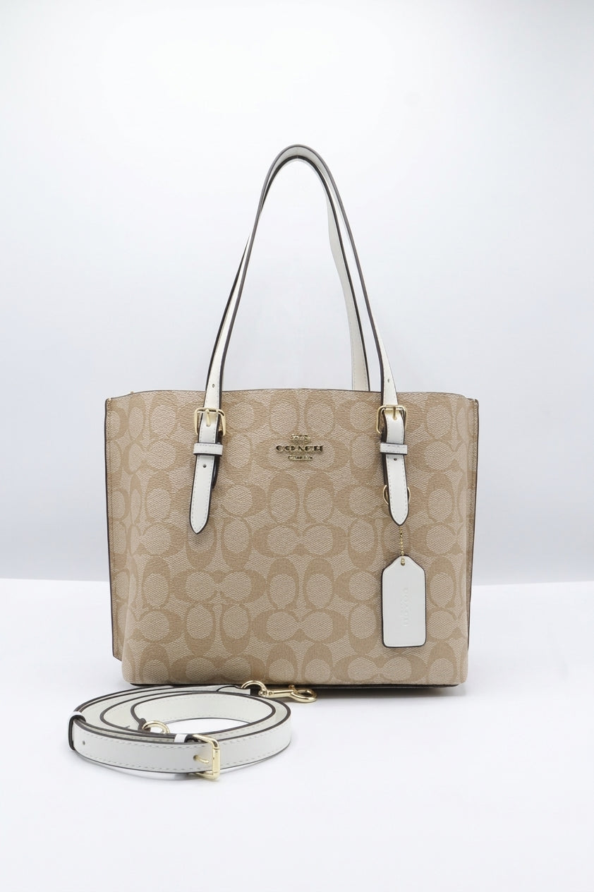 Coach Mollie Tote 25 in Signature Canvas | Light Khaki & Chalk