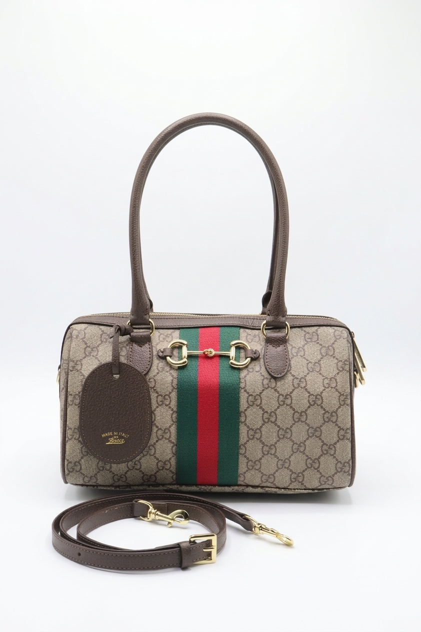 Gucci Horsebit 1955 Boston Bag | GG Supreme & Web Stripe