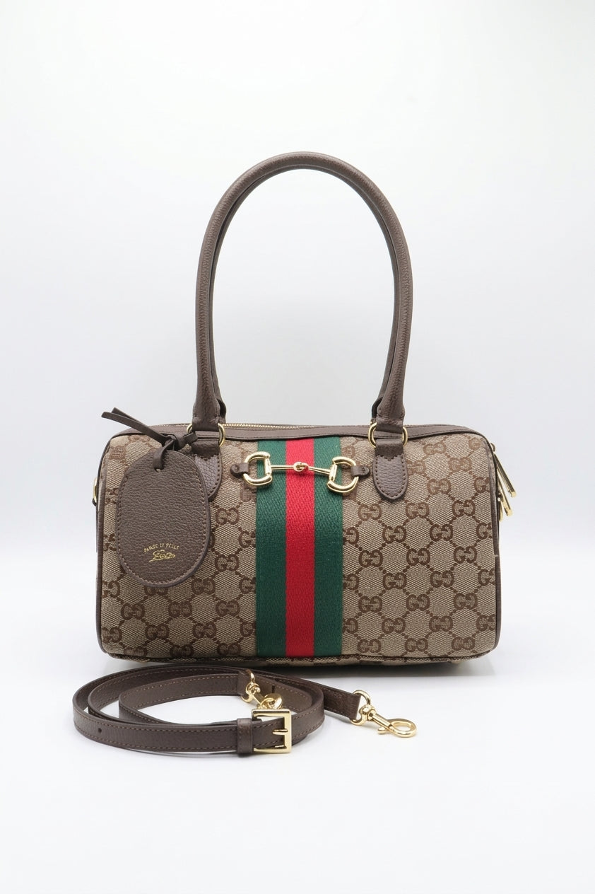Gucci Horsebit 1955 Mini Boston Bag | GG Canvas & Web Stripe