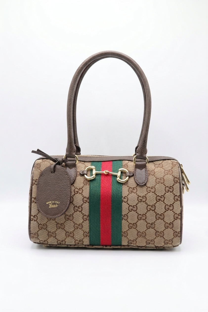 Gucci Horsebit 1955 Mini Boston Bag | GG Canvas & Web Stripe
