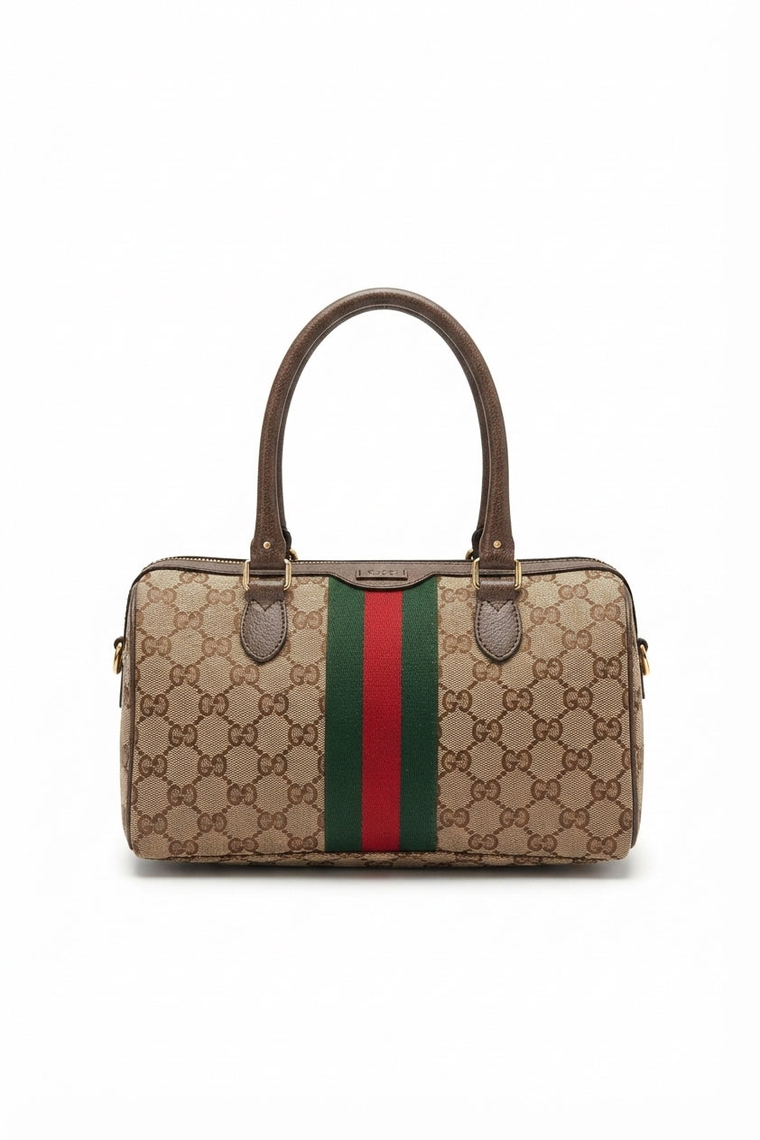 Gucci Horsebit 1955 Mini Boston Bag | GG Canvas & Web Stripe