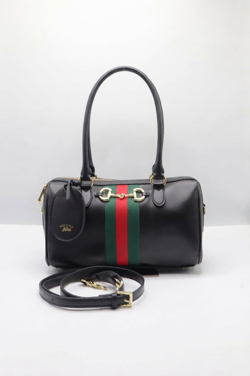 Gucci Horsebit 1955 Leather Mini Boston Bag | Black & Web Stripe