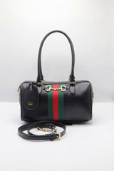 Gucci Horsebit 1955 Leather Mini Boston Bag | Black & Web Stripe